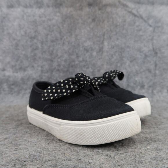 Wonder Nation Shoes Toddler 7 Slip On Sneakers Black Canvas Bow Polka Dot Girls - Picture 1 of 11